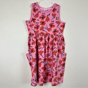 Hanna Andersson Dress Girls 150 USA 12 w/ POCKETS Pink Floral Playdress NWT